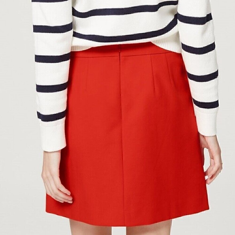Ann Taylor LOFT Red Orange Stretch Cotton Pleat, Patch Pocket Shift Skirt Size 6 - Picture 2 of 12